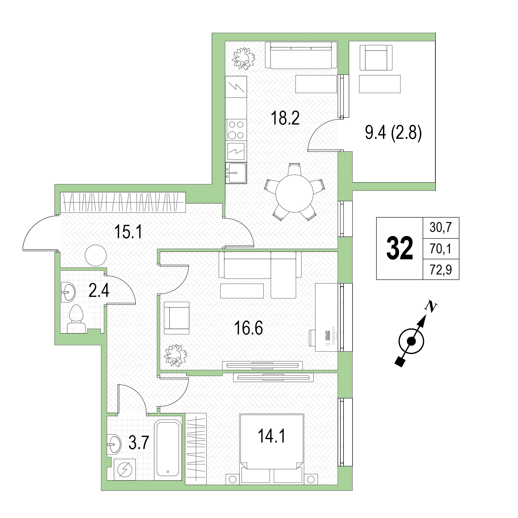 Двухкомнатная квартира №32 фото