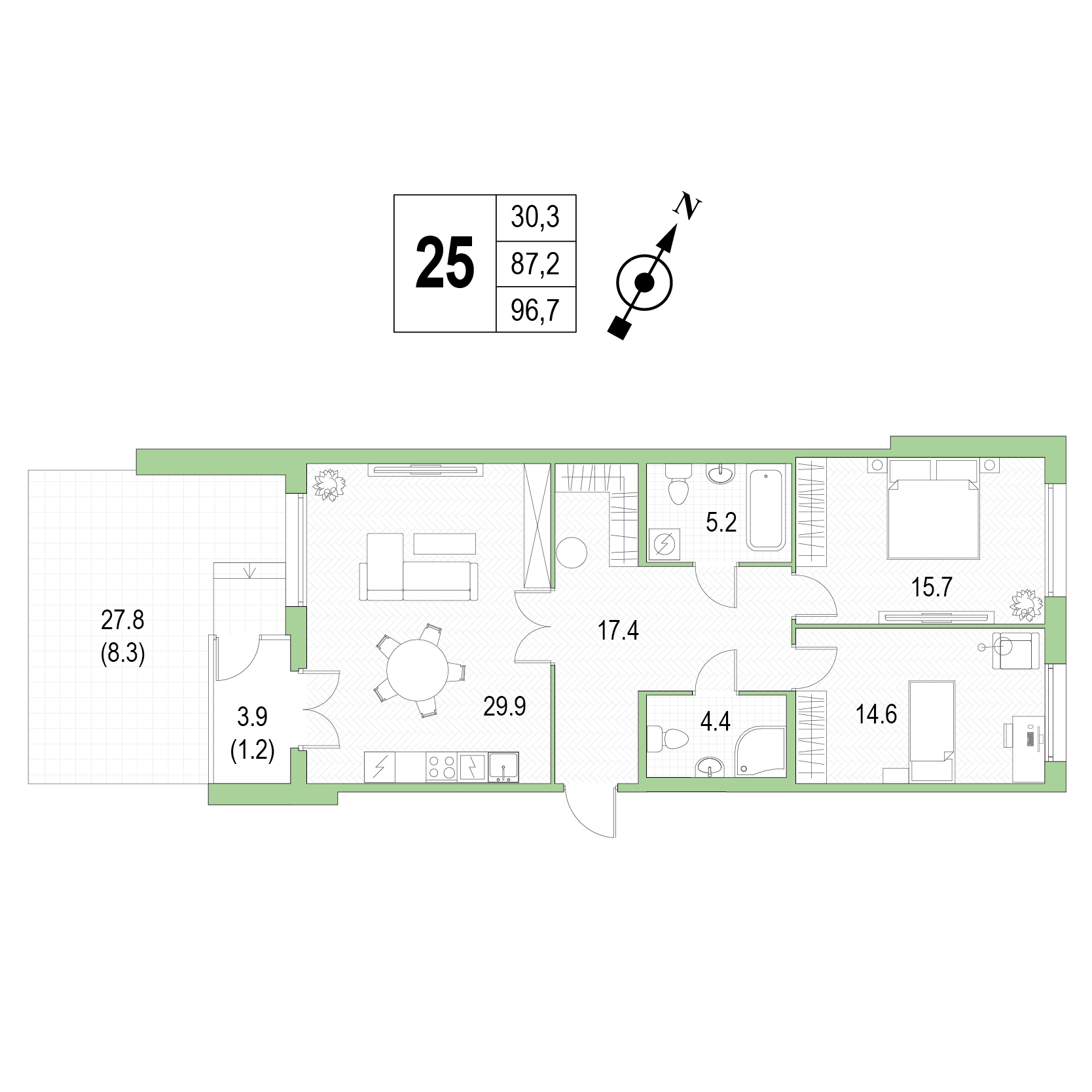 Двухкомнатная квартира №25 фото