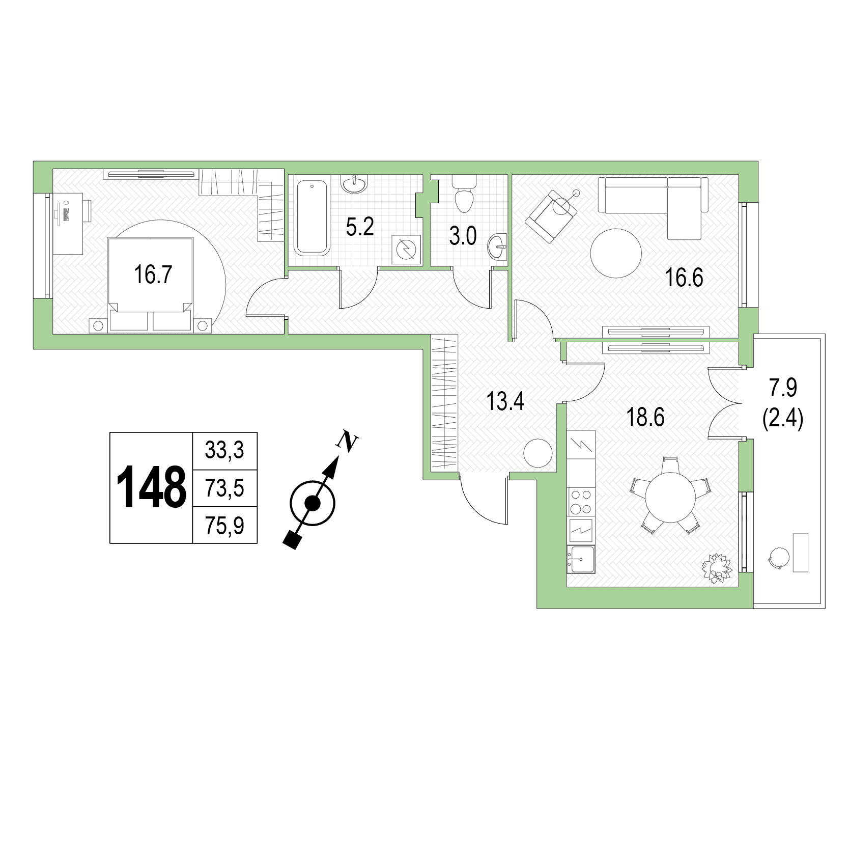 Двухкомнатная квартира №148 фото