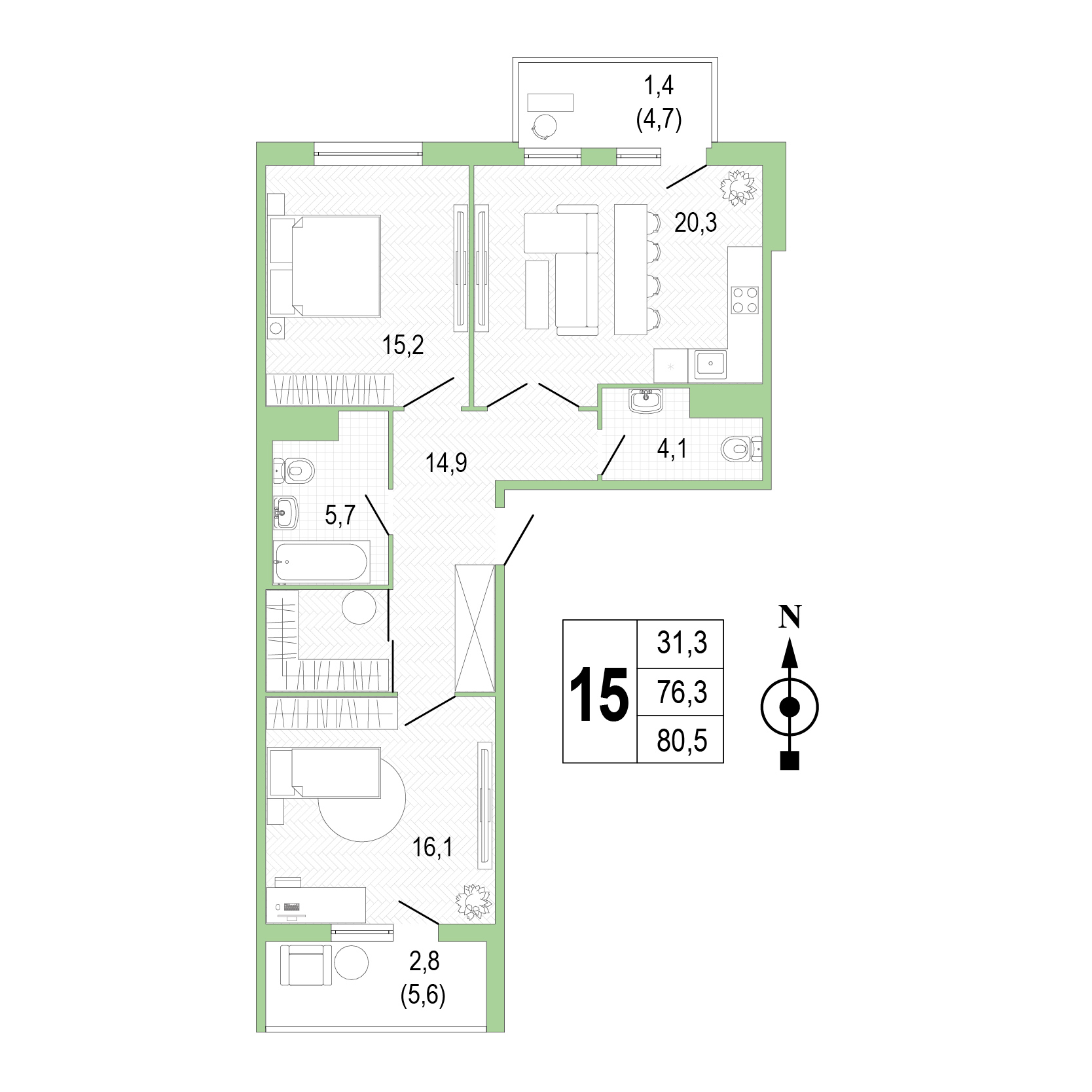 Двухкомнатная квартира №15 фото
