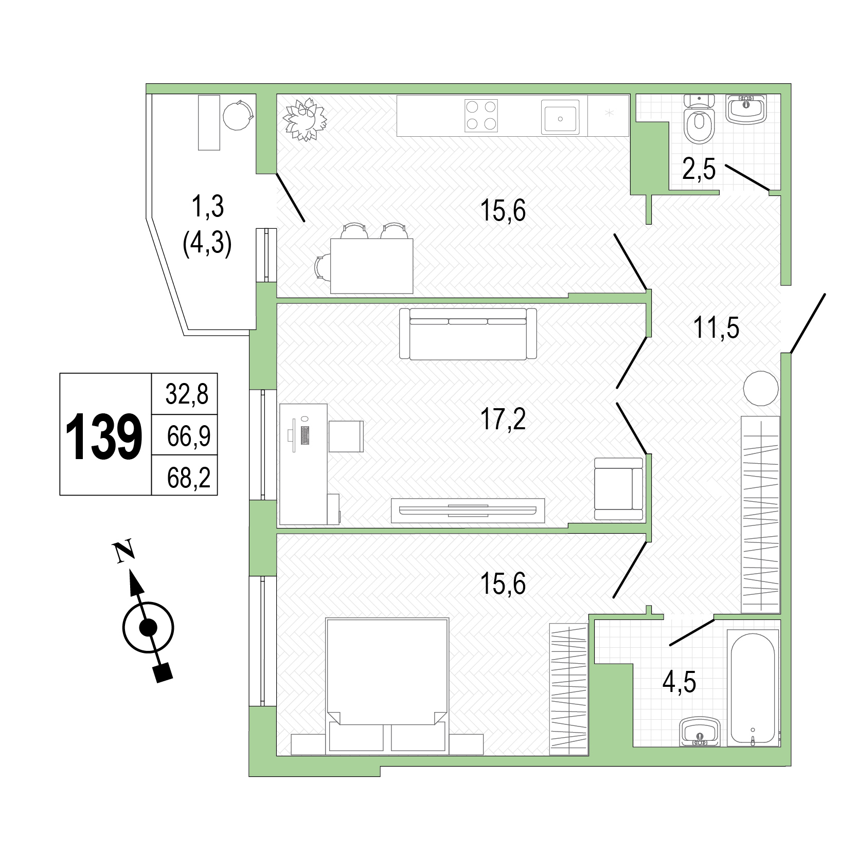 Двухкомнатная квартира №139 фото