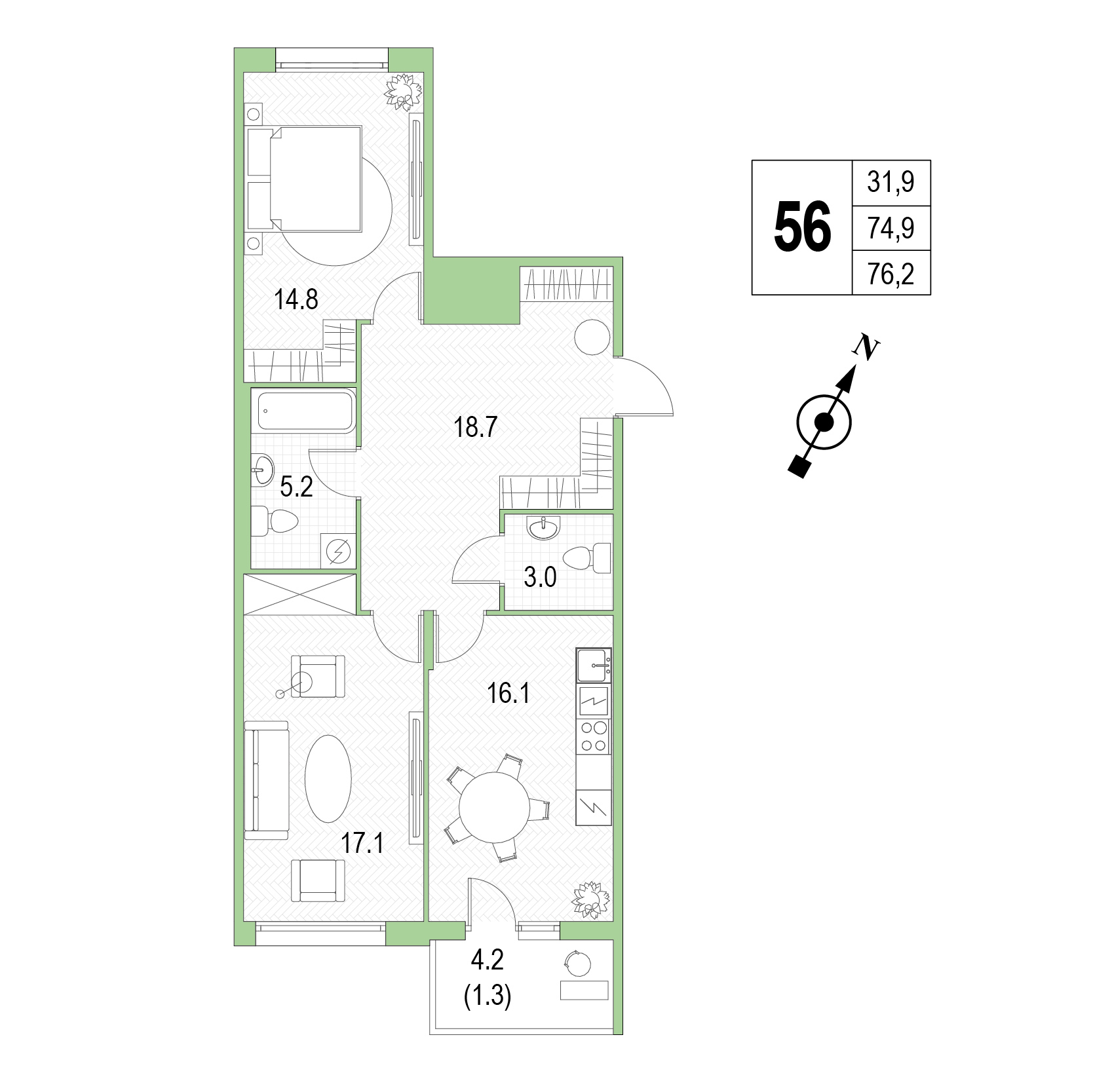 Двухкомнатная квартира №56 фото