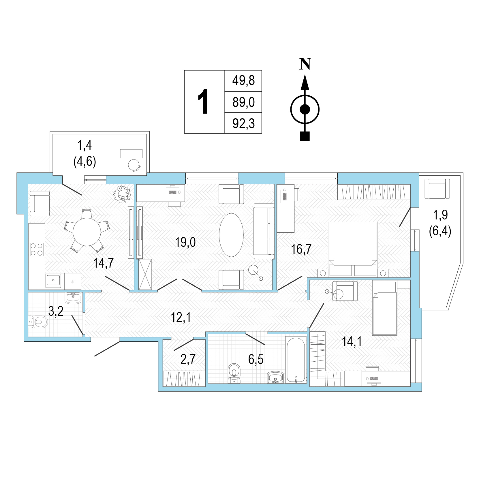 Трёхкомнатная квартира №1 фото