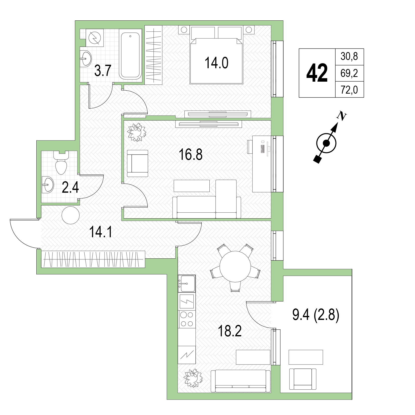 Двухкомнатная квартира №42 фото