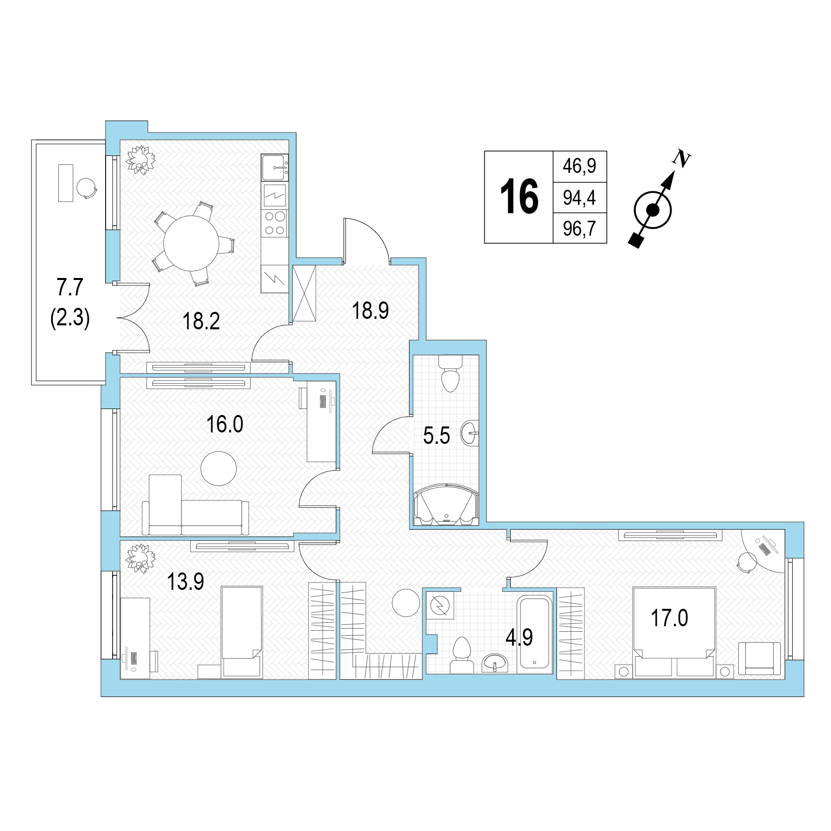 Трёхкомнатная квартира №16 фото
