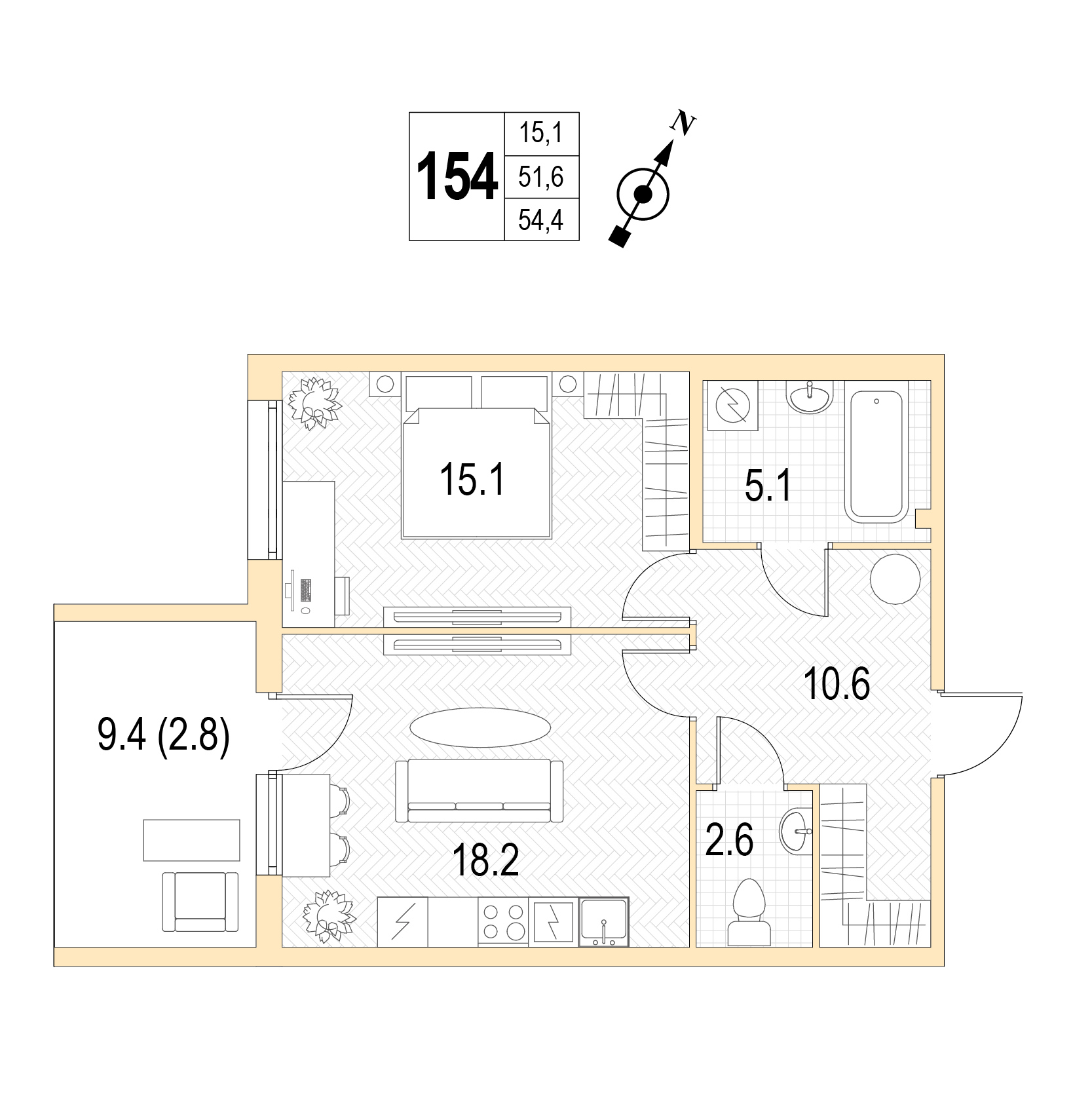 Однокомнатная квартира №154 фото
