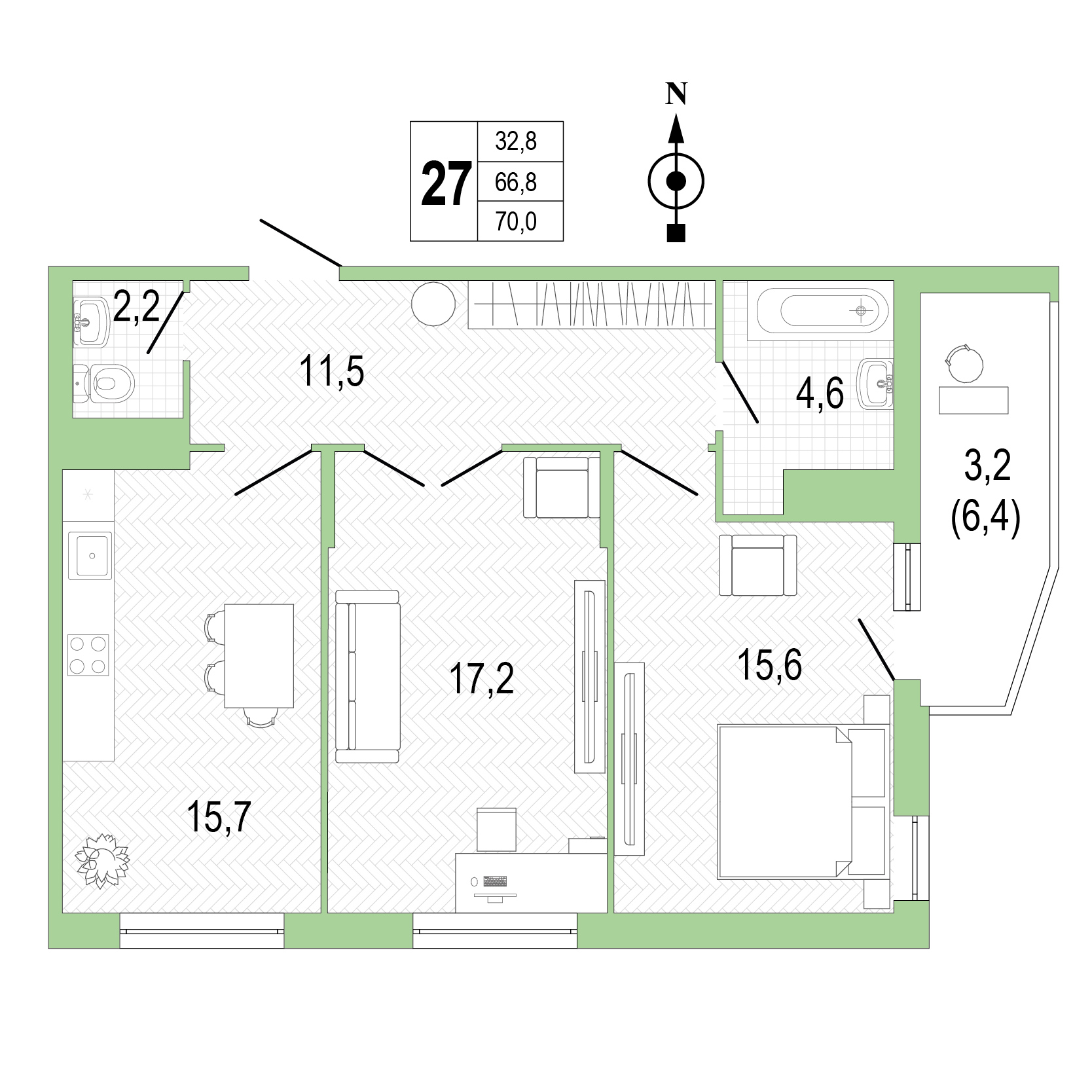 Двухкомнатная квартира №27 фото