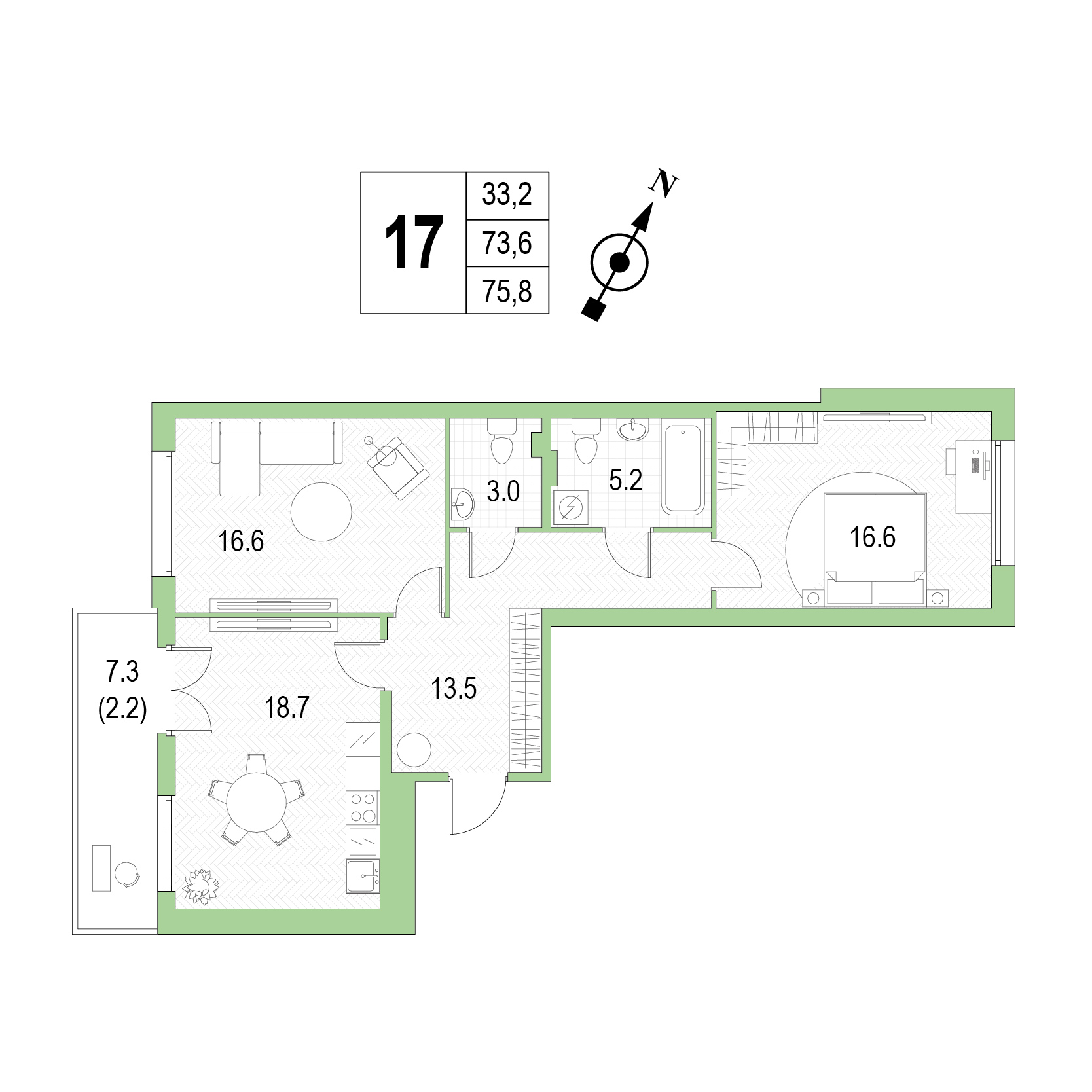 Двухкомнатная квартира №17 фото