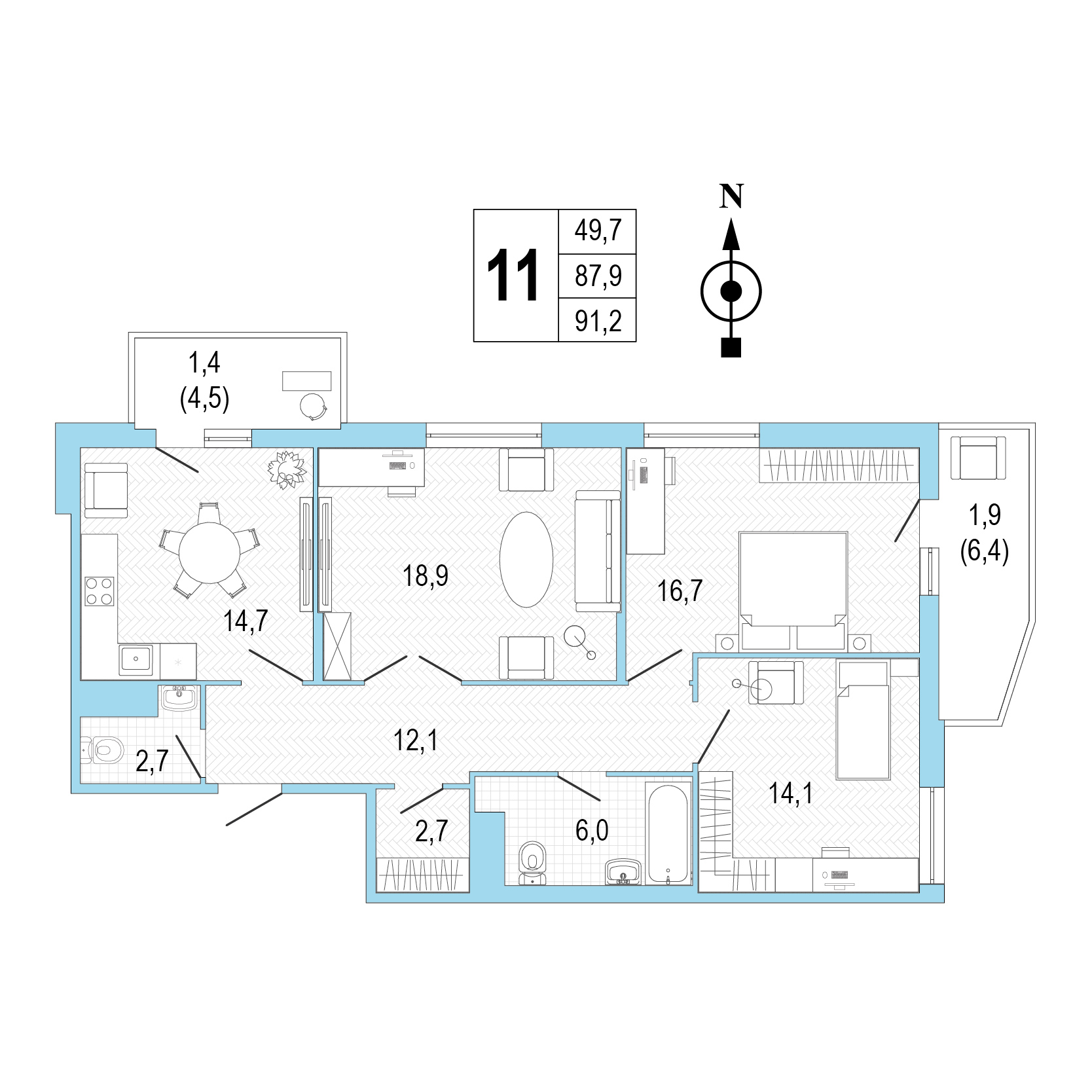 Трёхкомнатная квартира №11 фото