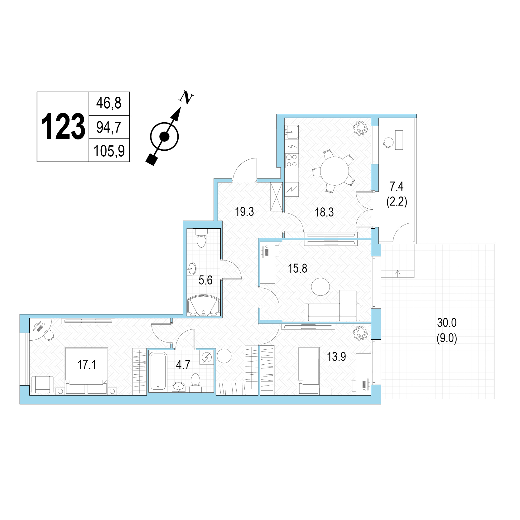 Трёхкомнатная квартира №123 фото