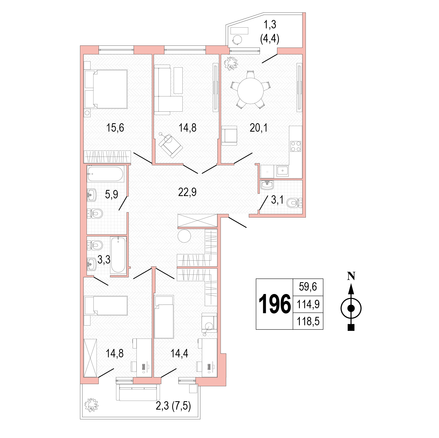 Четырёхкомнатная квартира №196 фото