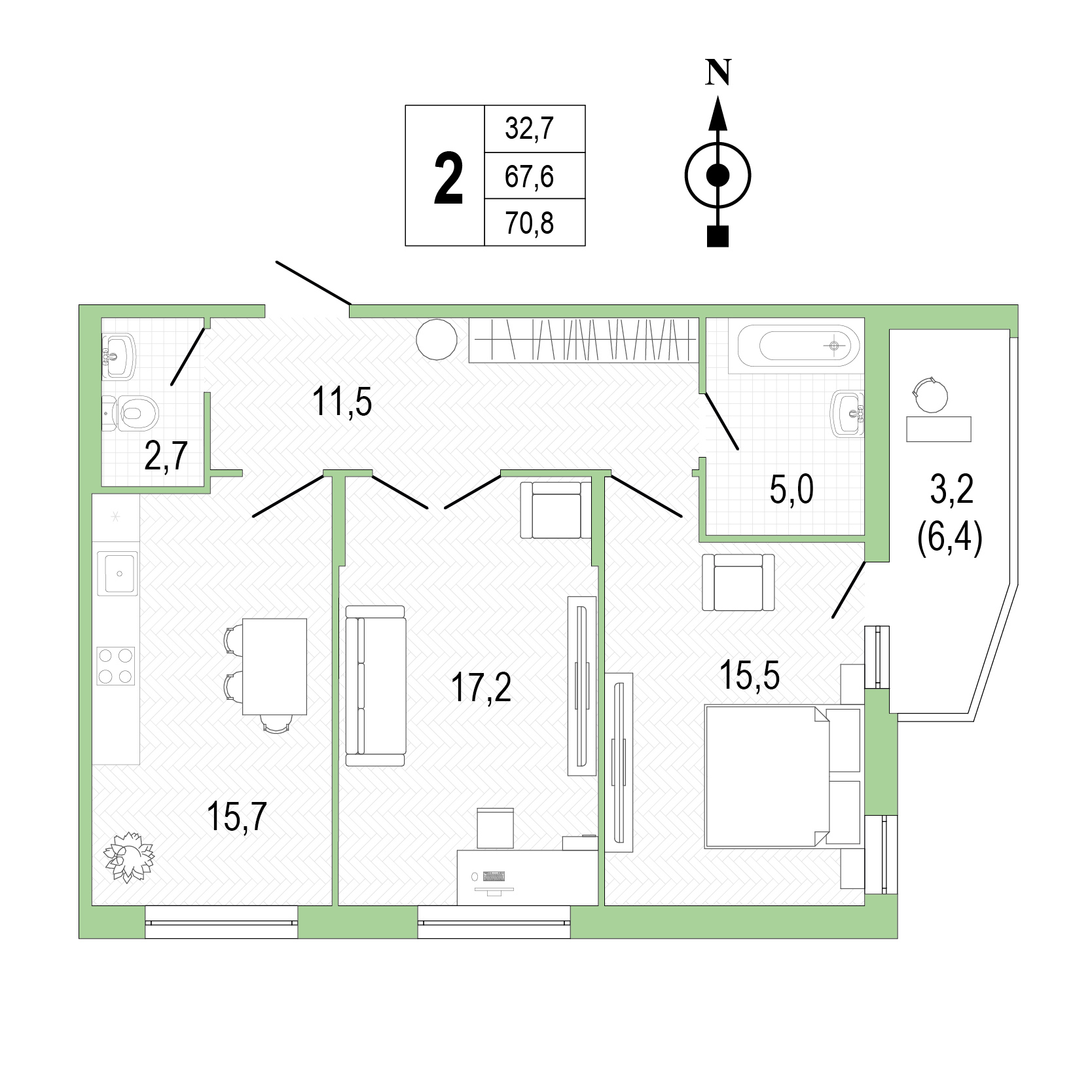 Двухкомнатная квартира №2 фото