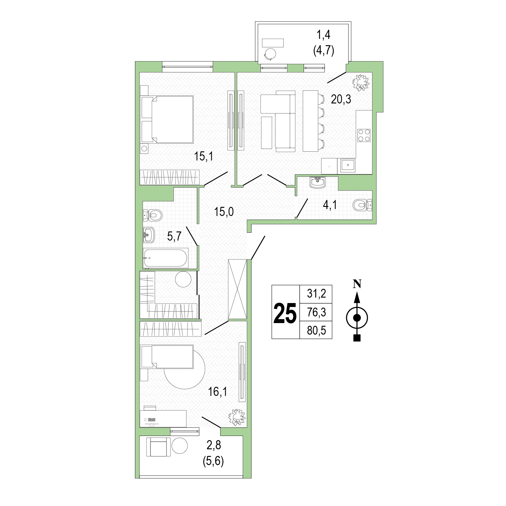 Двухкомнатная квартира №25 фото