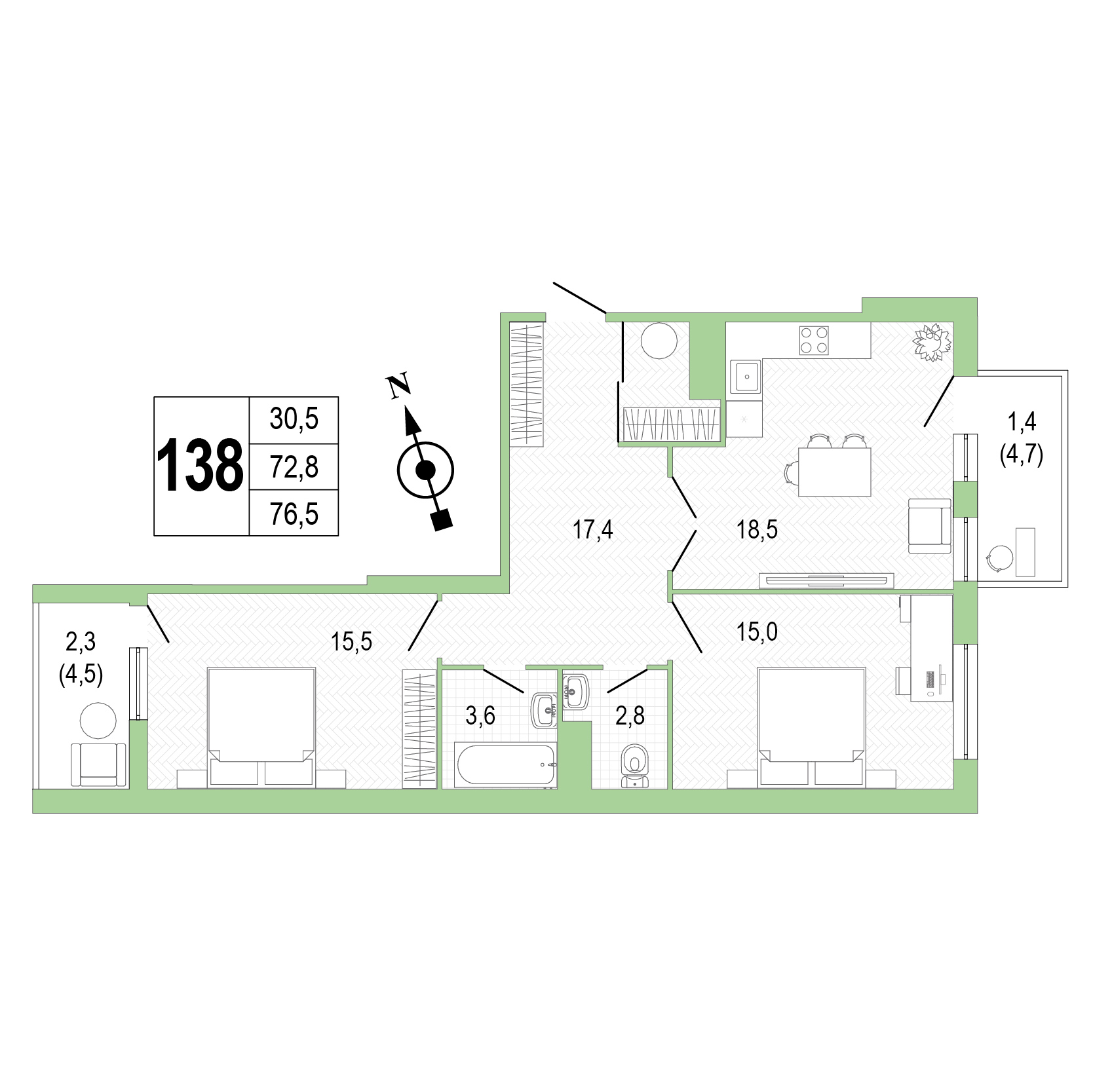 Двухкомнатная квартира №138 фото