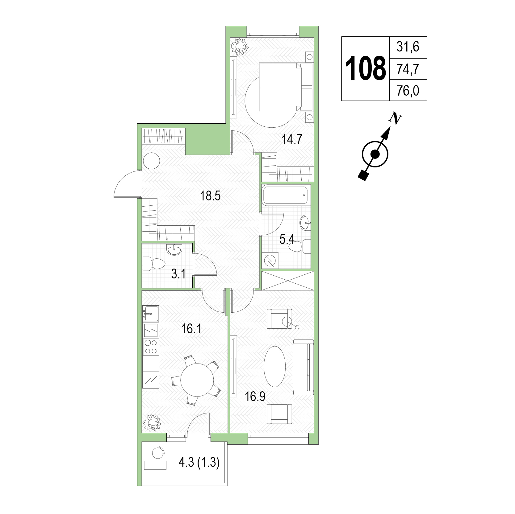 Двухкомнатная квартира №108 фото