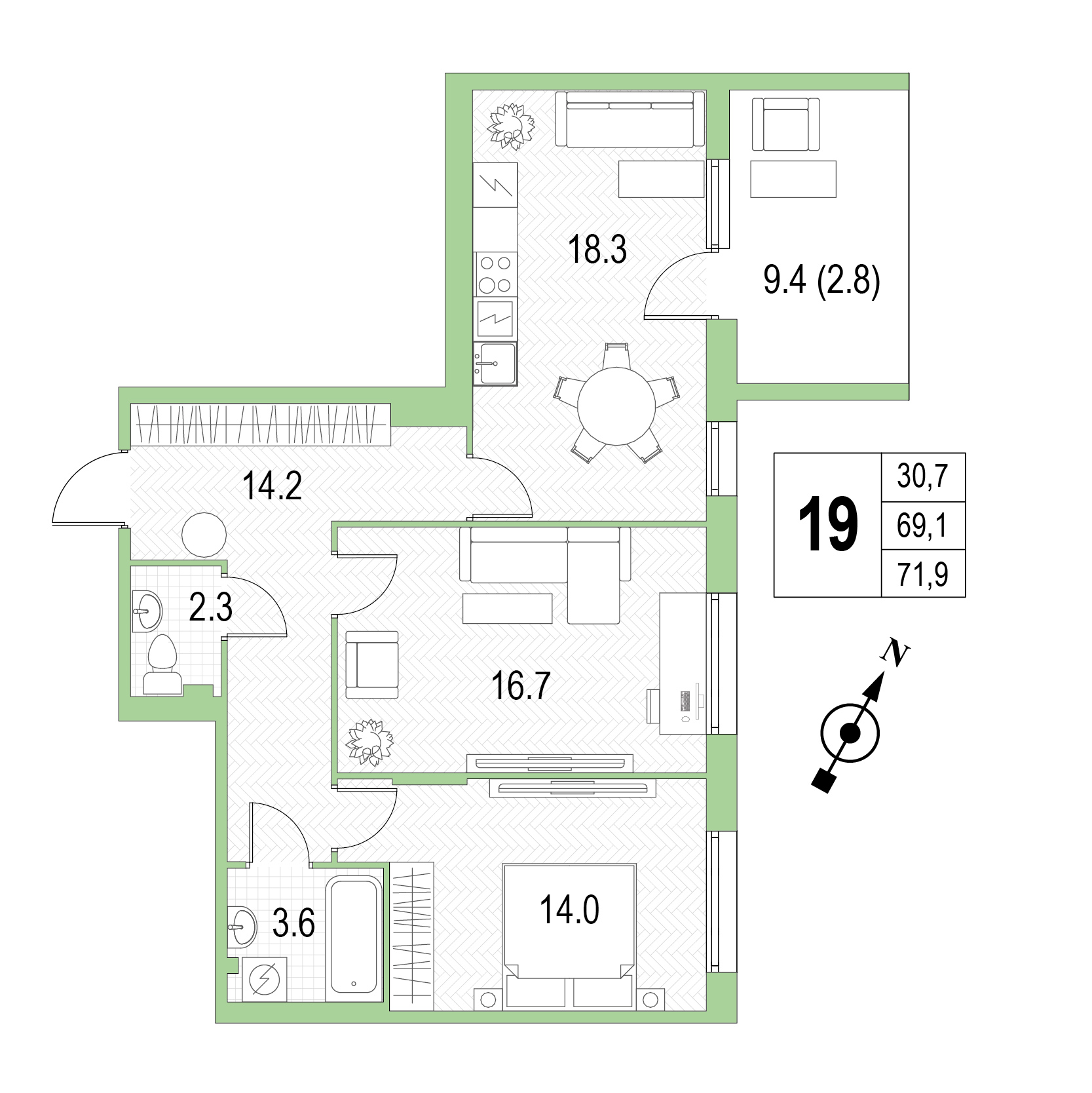 Двухкомнатная квартира №19 фото