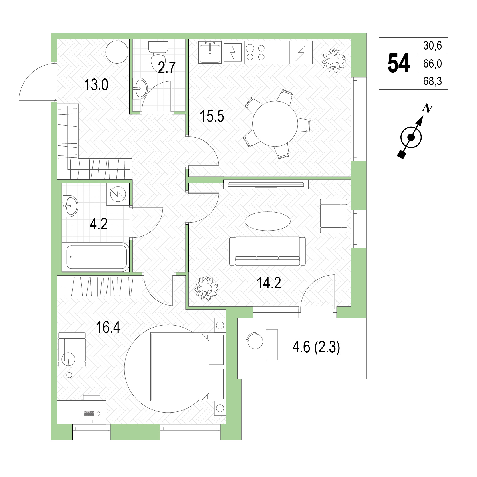 Двухкомнатная квартира №54 фото