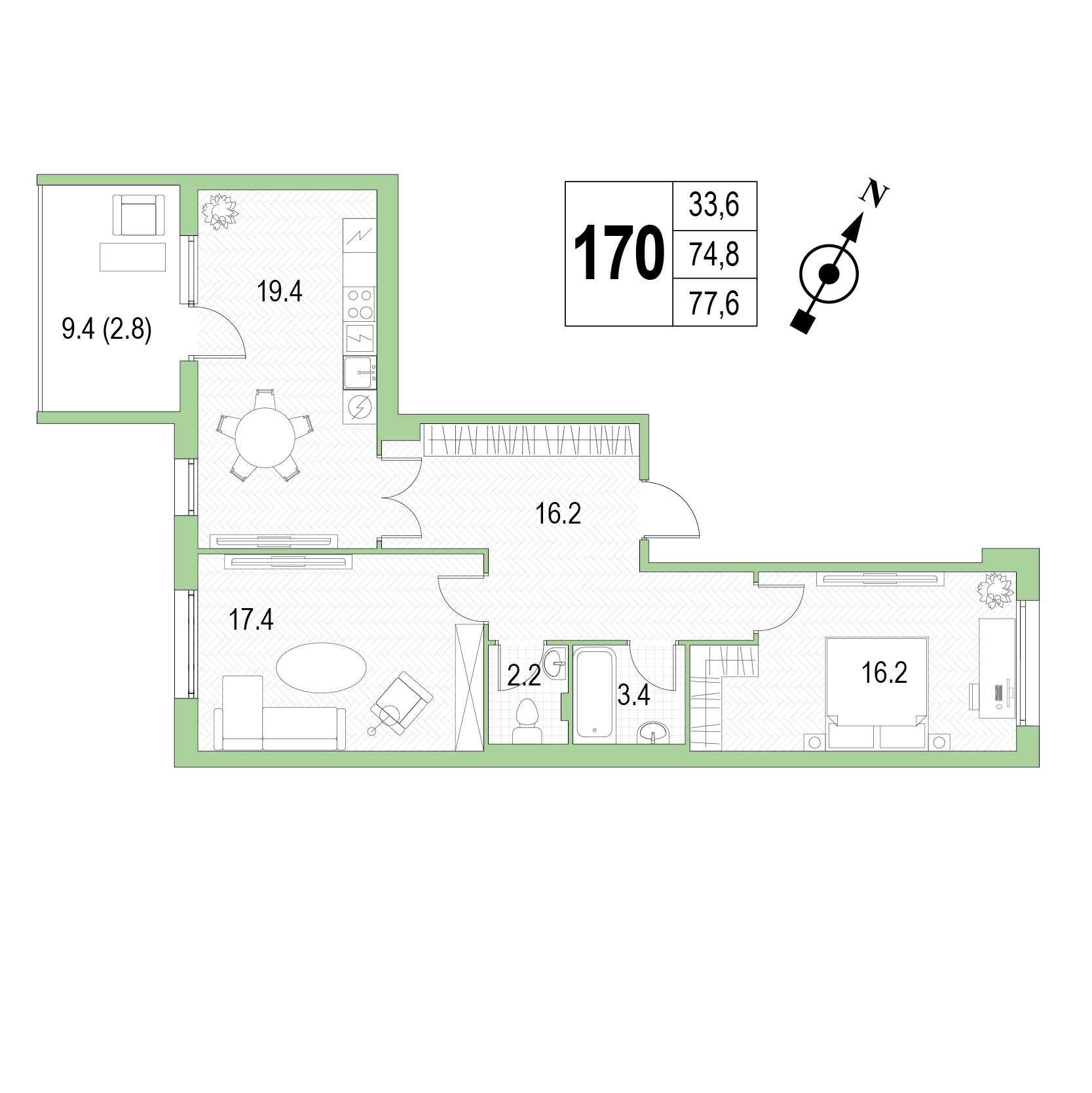 Двухкомнатная квартира №170 фото