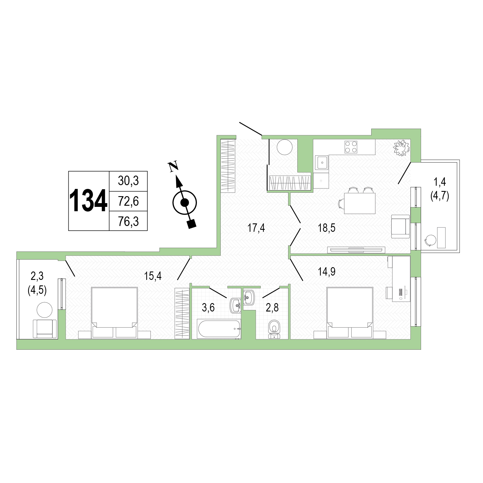 Двухкомнатная квартира №134 фото