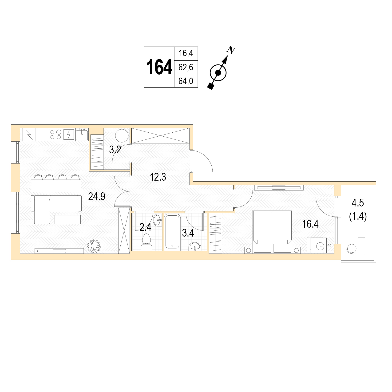 Однокомнатная квартира №164 фото
