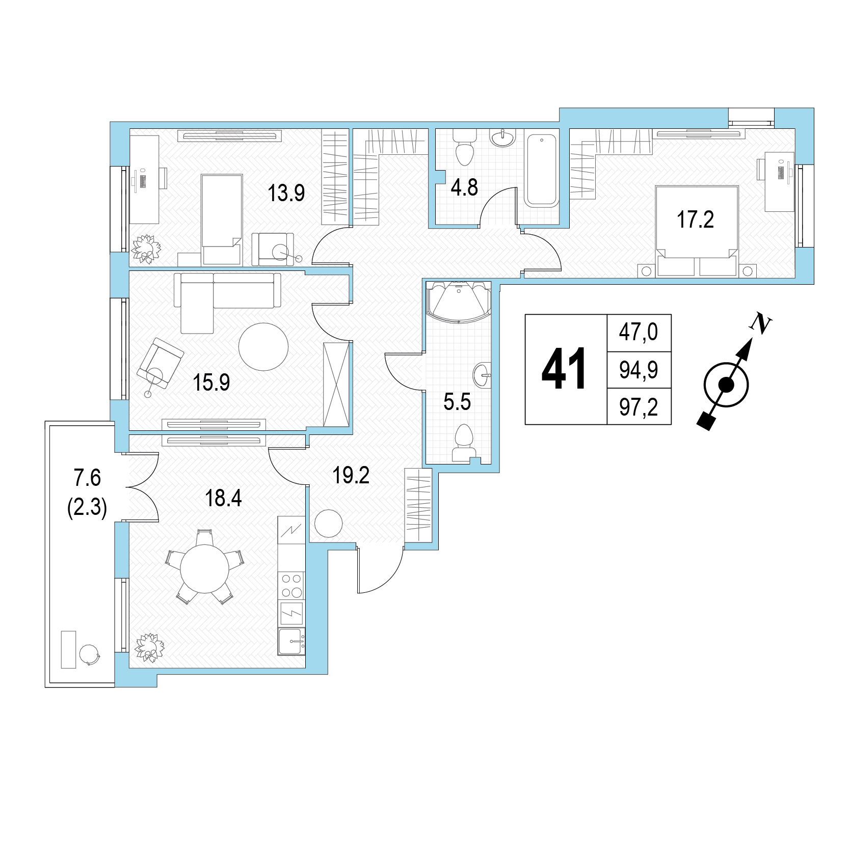 Трёхкомнатная квартира №41 фото