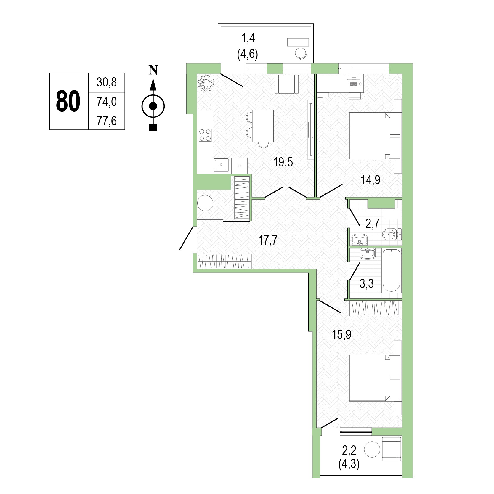 Двухкомнатная квартира №80 фото