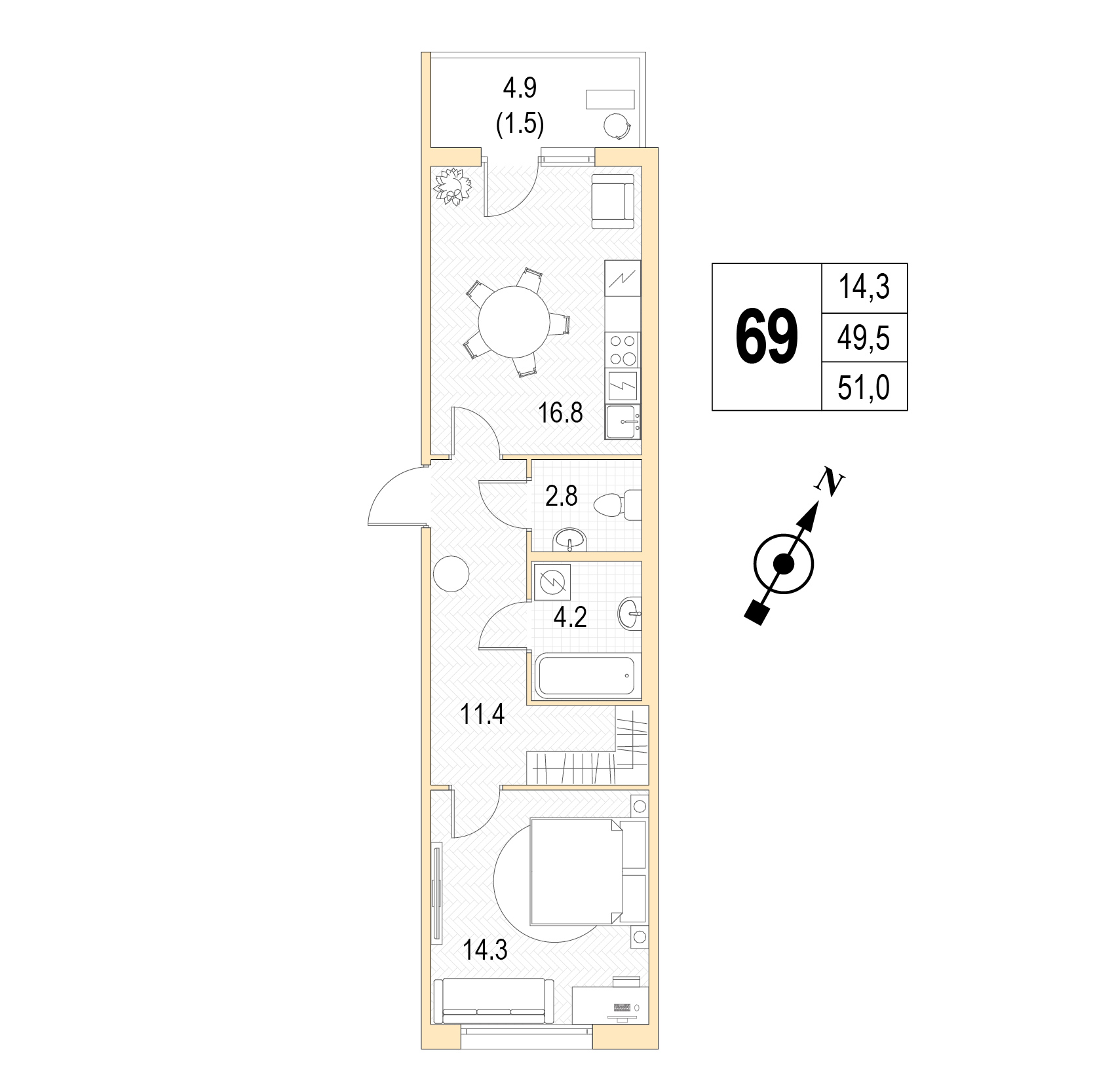 Однокомнатная квартира №69 фото