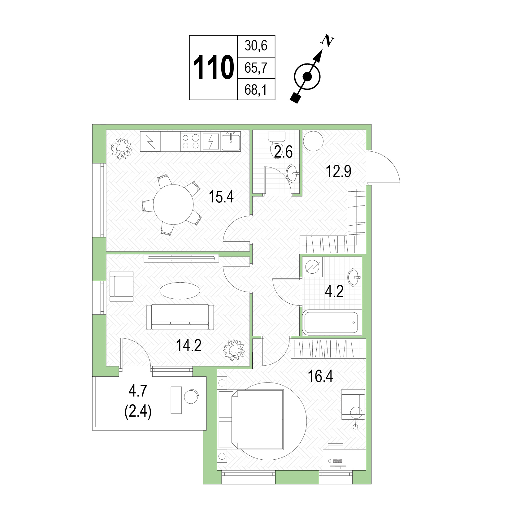 Двухкомнатная квартира №110 фото