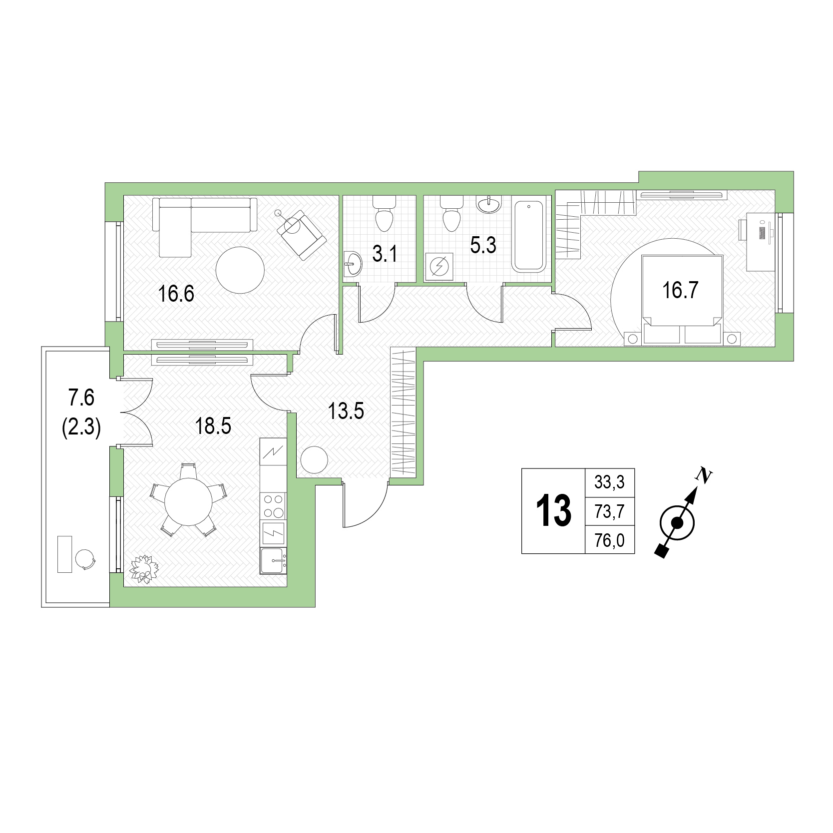 Двухкомнатная квартира №13 фото