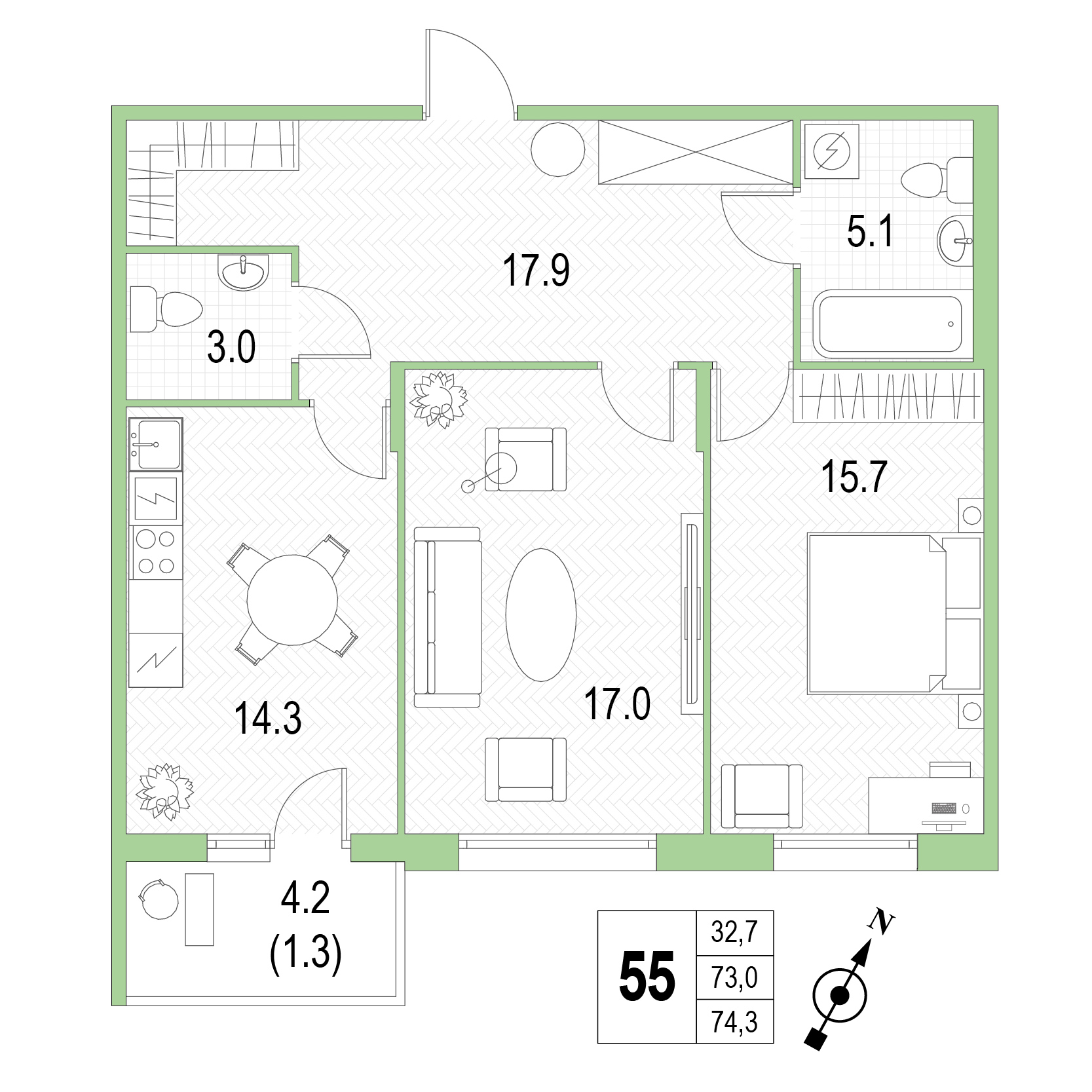 Двухкомнатная квартира №55 фото