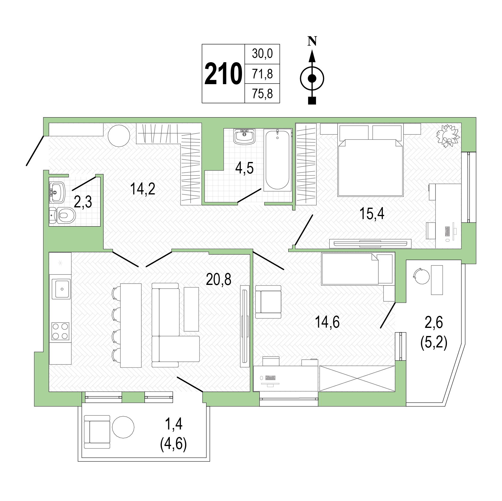 Двухкомнатная квартира №210 фото