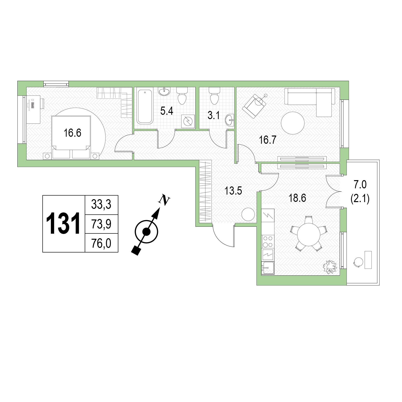 Двухкомнатная квартира №131 фото