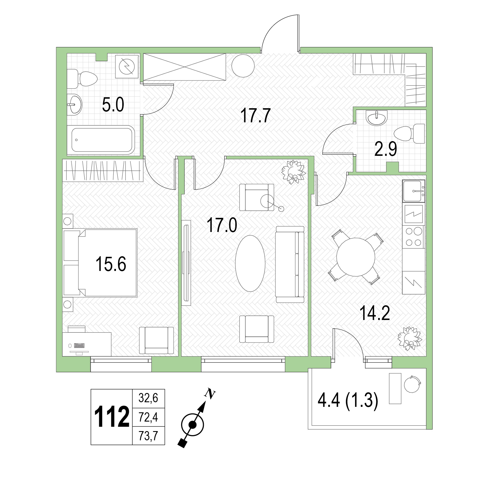 Двухкомнатная квартира №112 фото