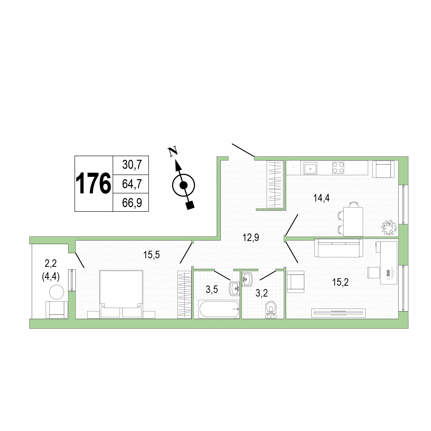 Двухкомнатная квартира №176 фото