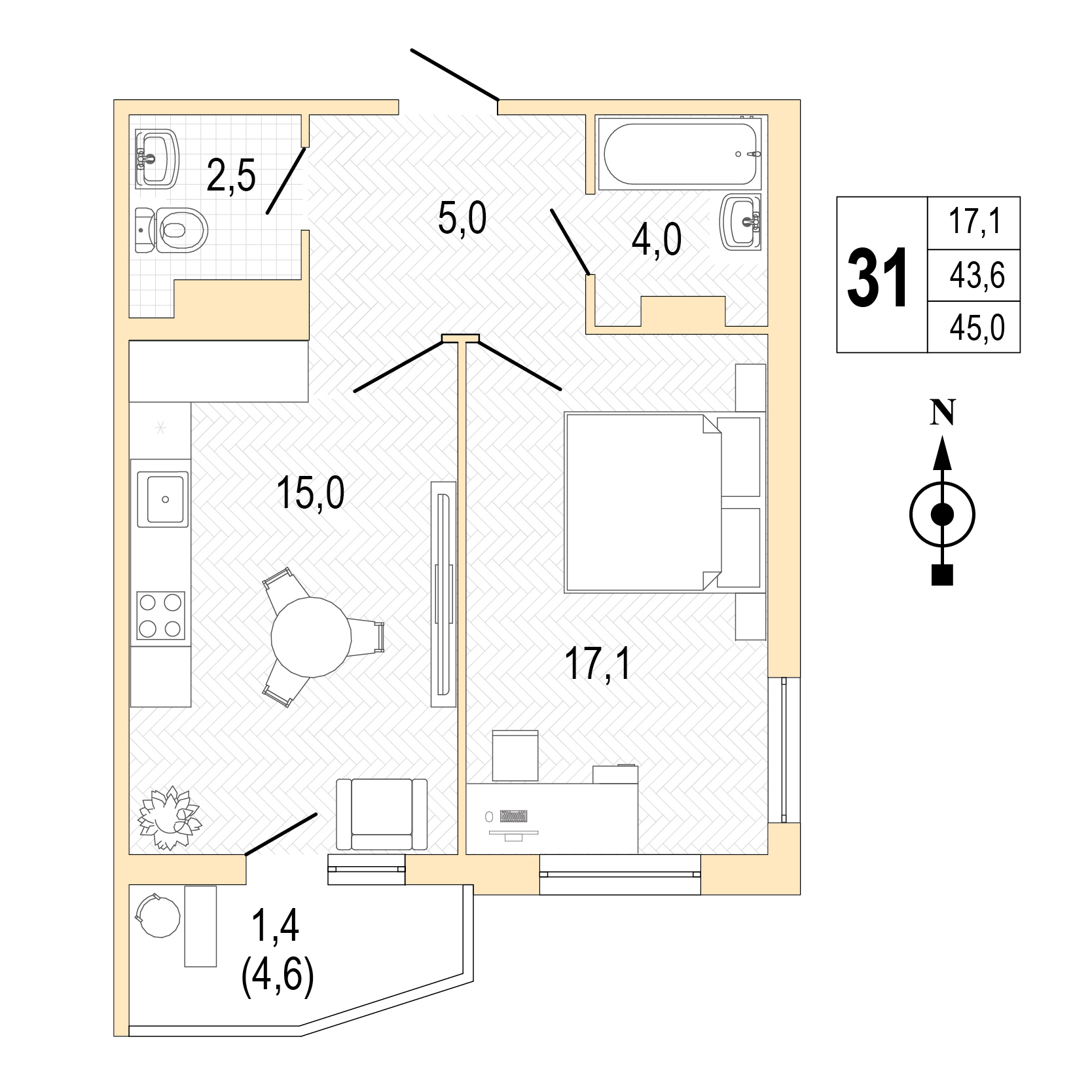 Однокомнатная квартира №31 фото