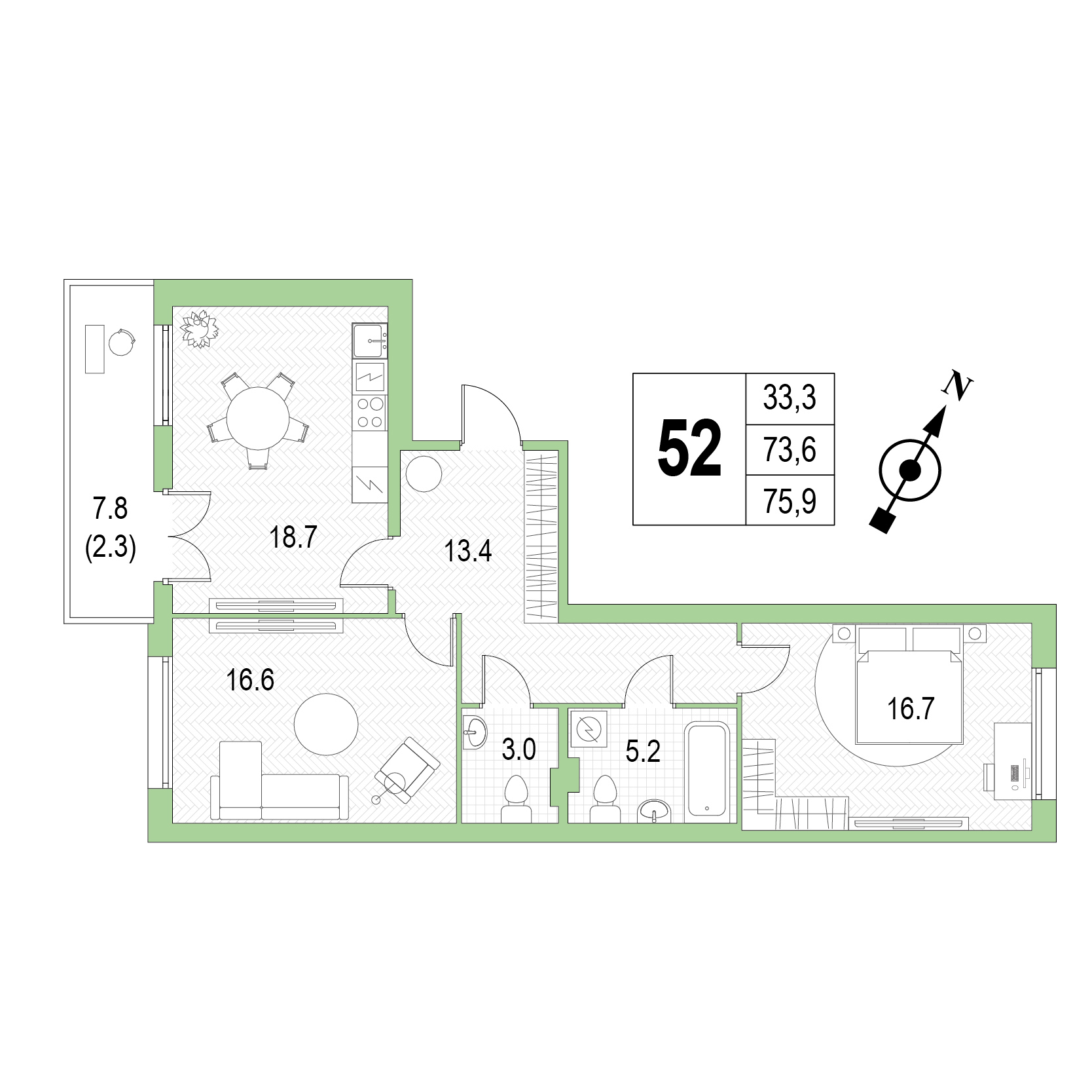 Двухкомнатная квартира №52 фото