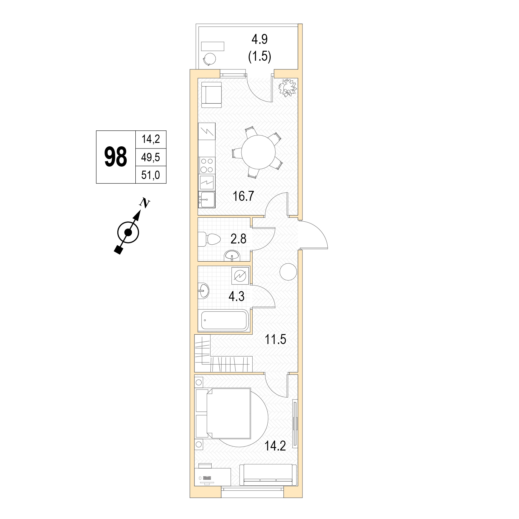 Однокомнатная квартира №98 фото