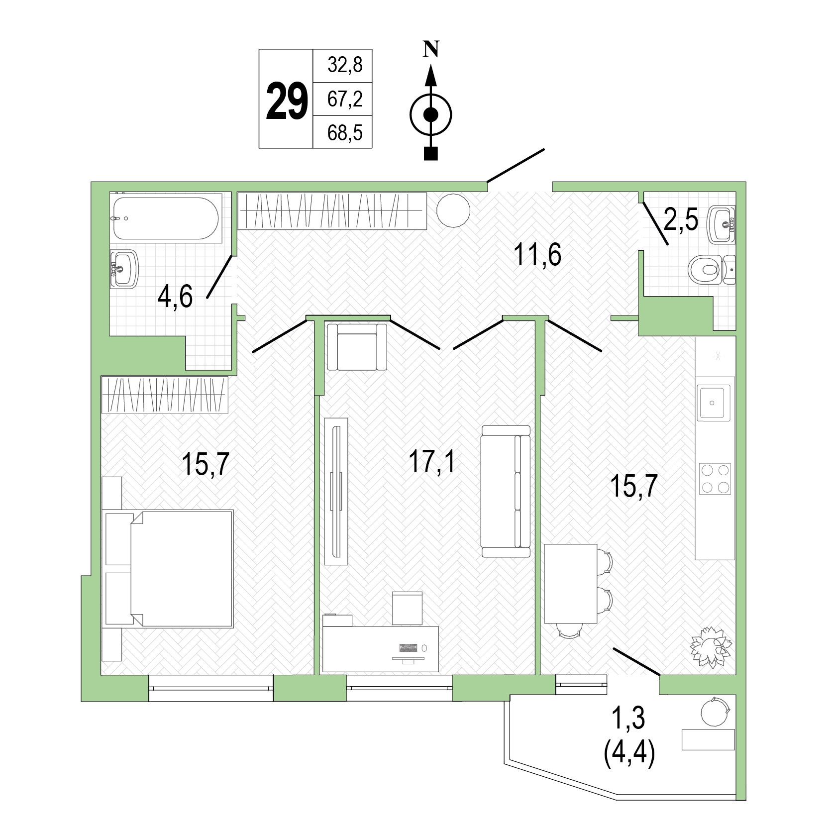 Двухкомнатная квартира №29 фото