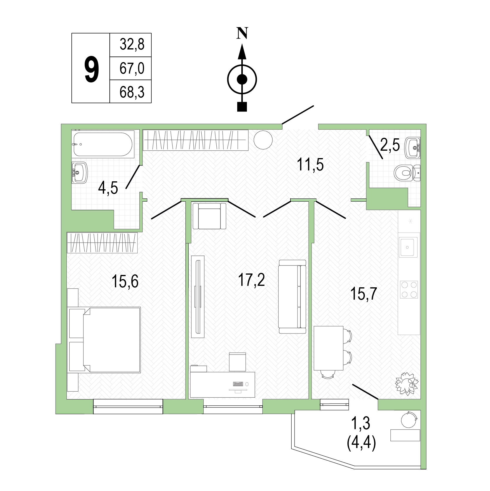 Двухкомнатная квартира №9 фото