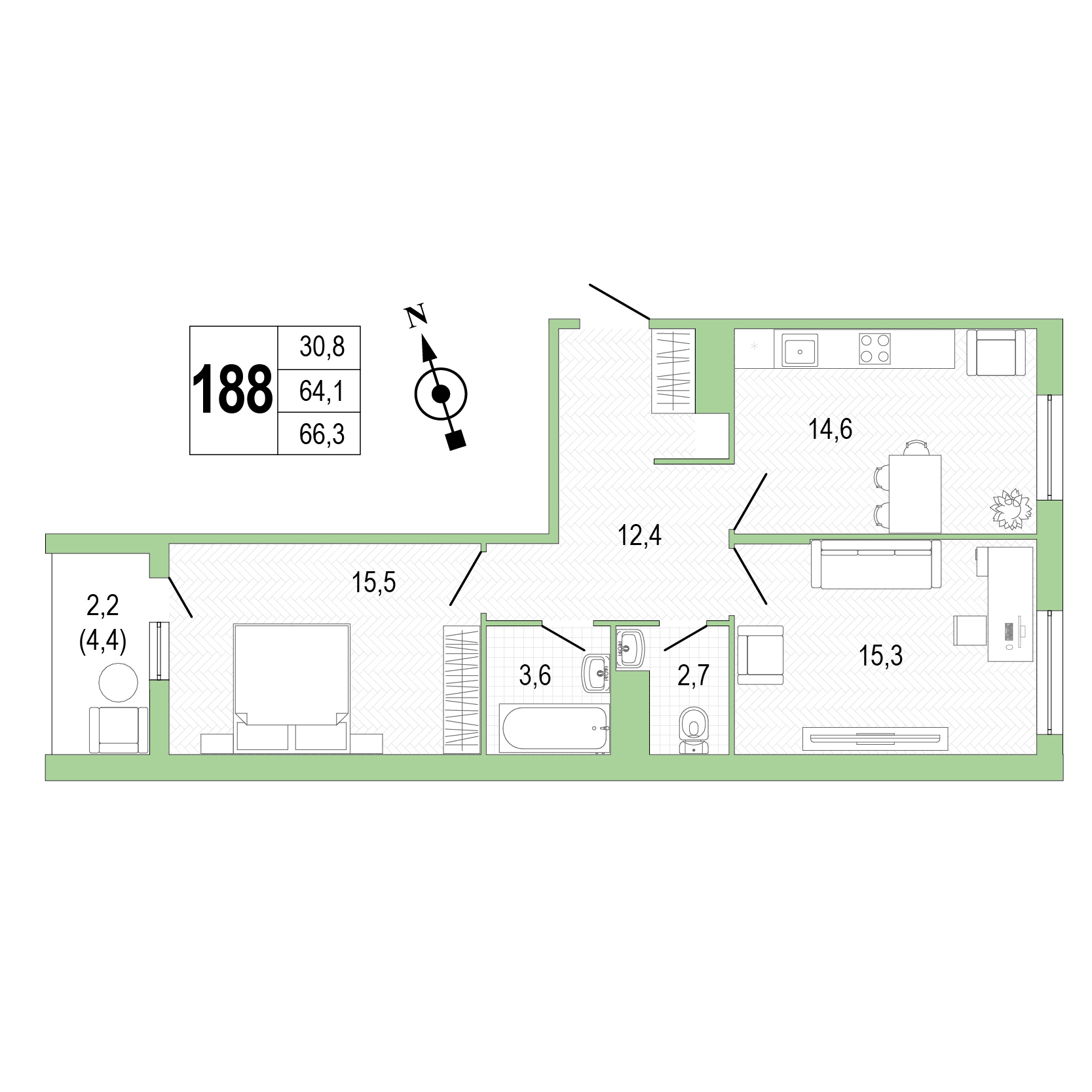 Двухкомнатная квартира №188 фото