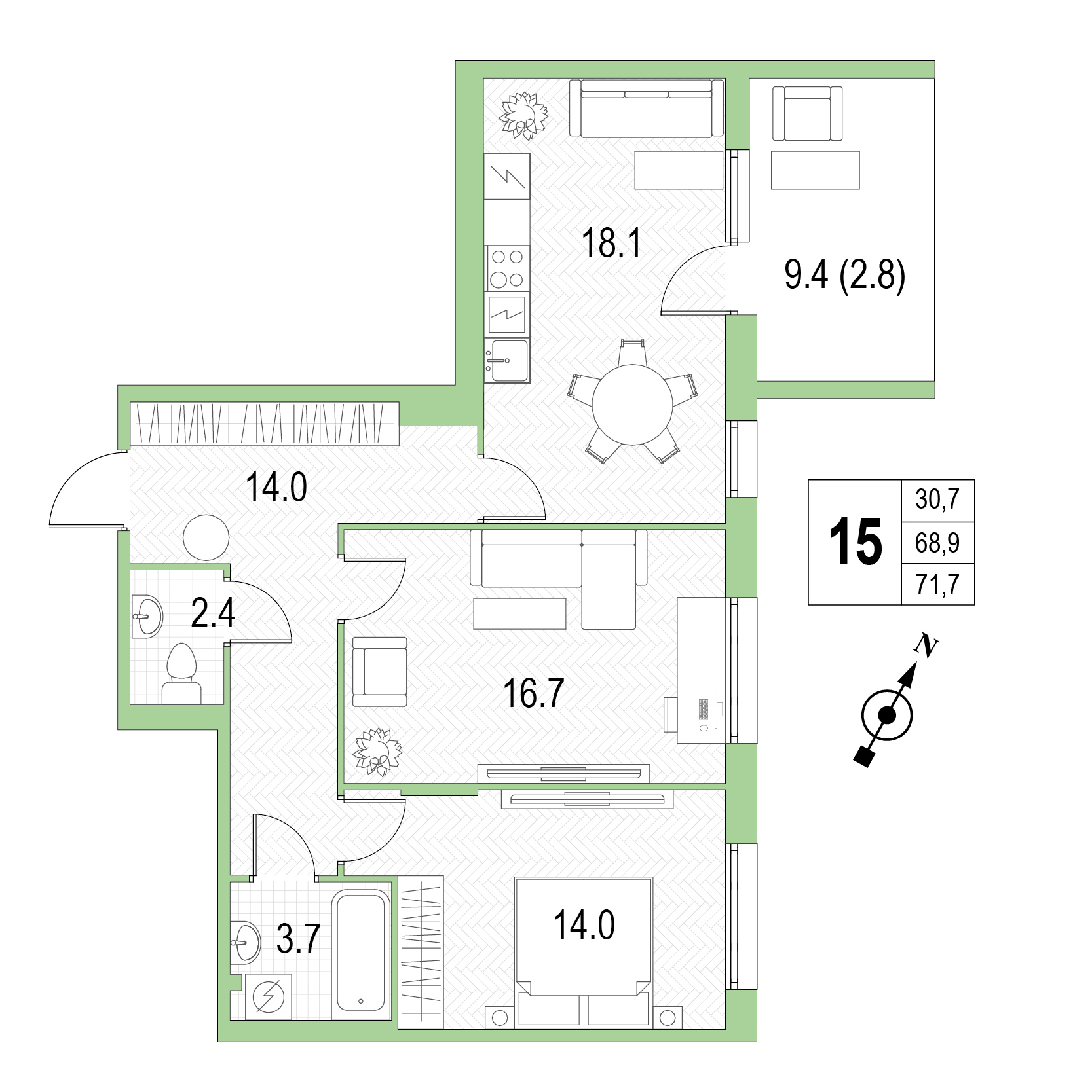 Двухкомнатная квартира №15 фото