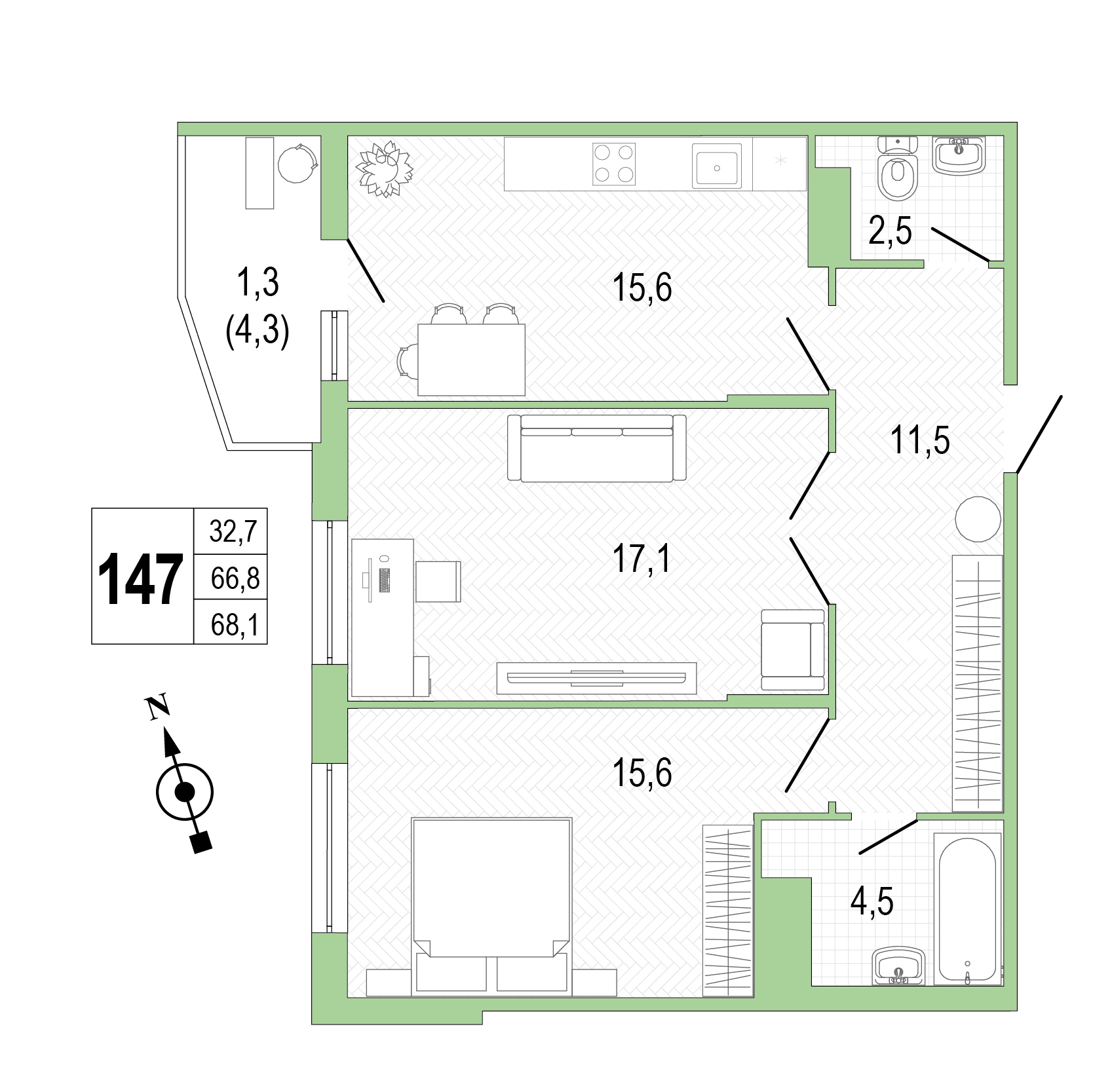 Двухкомнатная квартира №147 фото