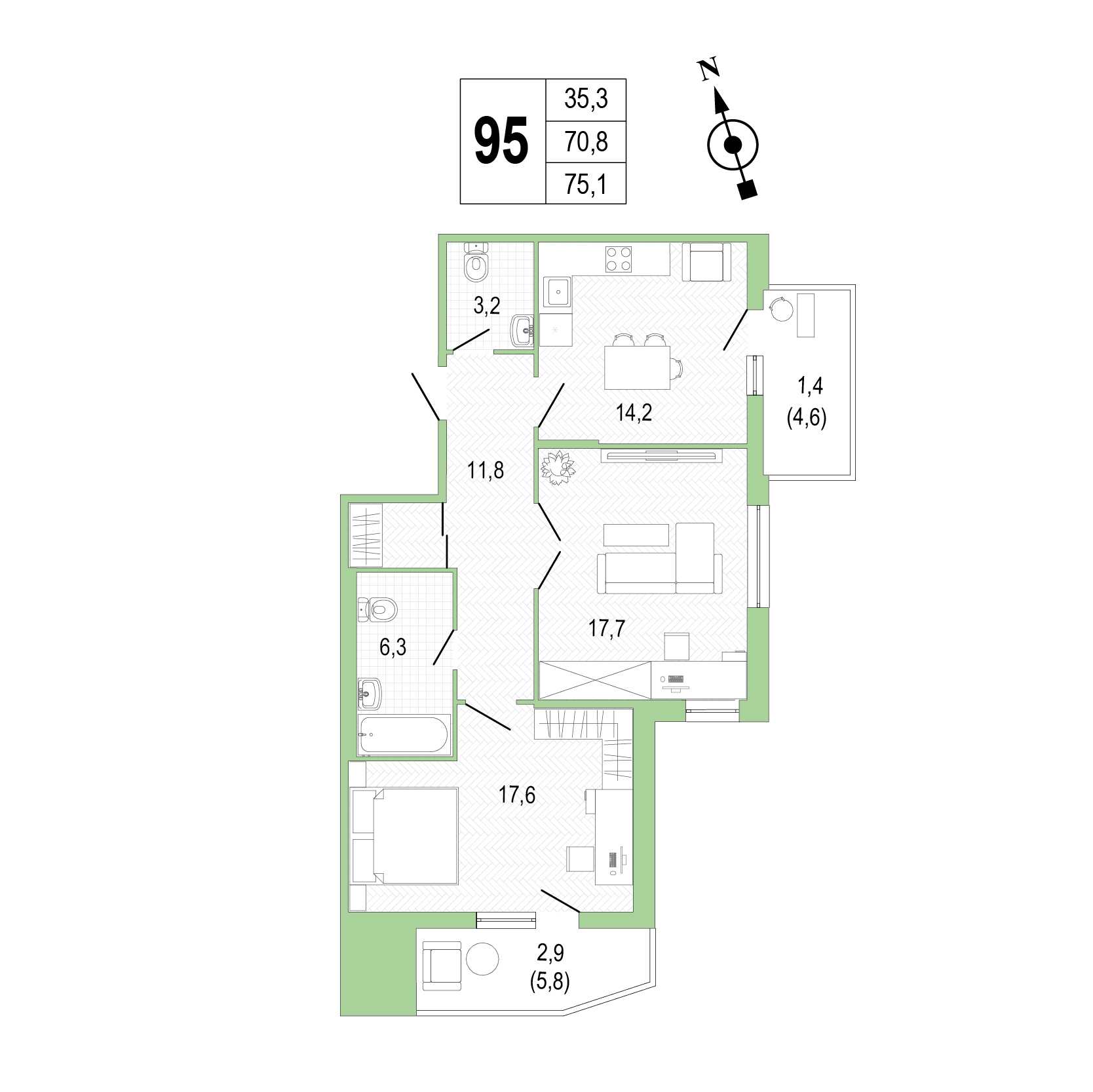 Двухкомнатная квартира №95 фото