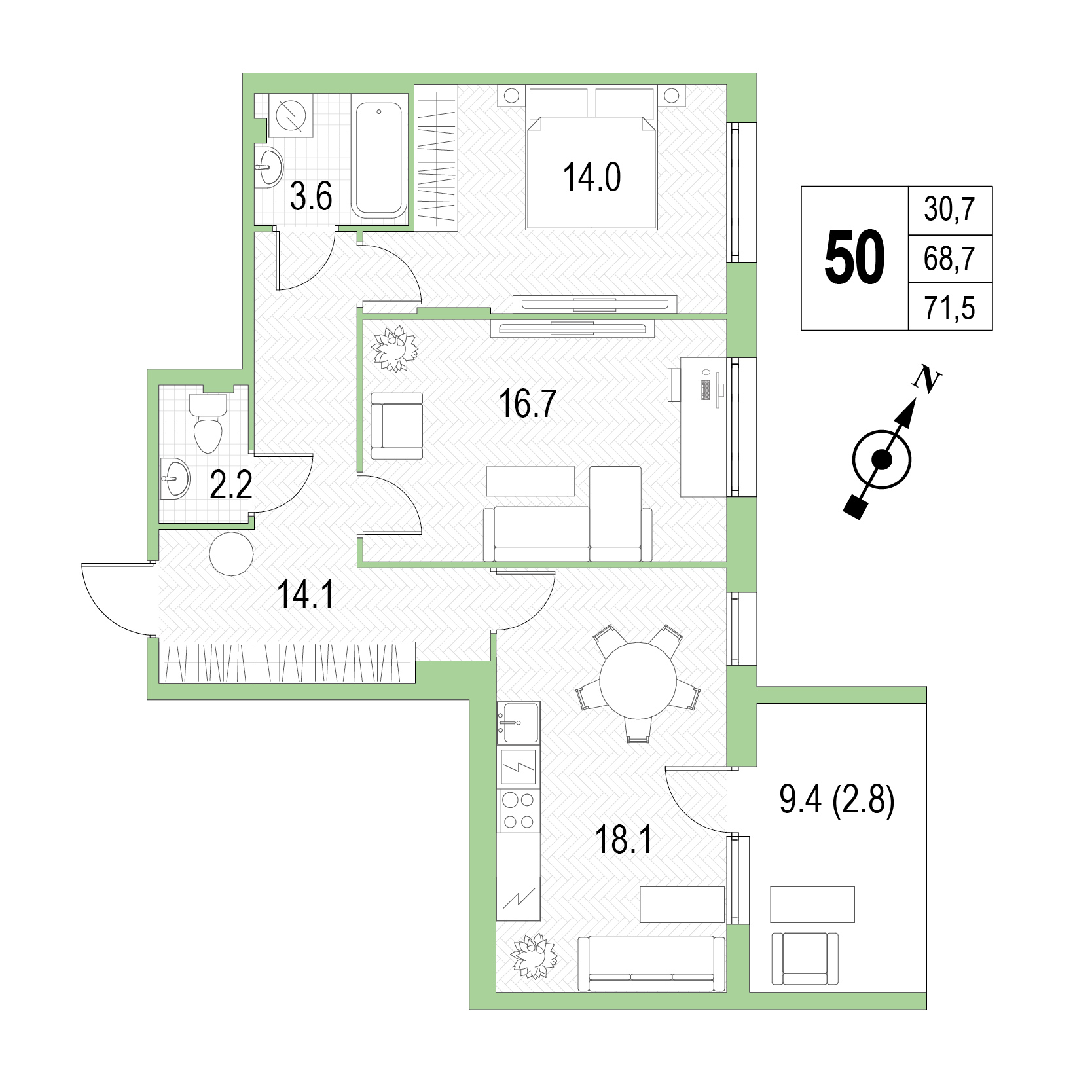 Двухкомнатная квартира №50 фото