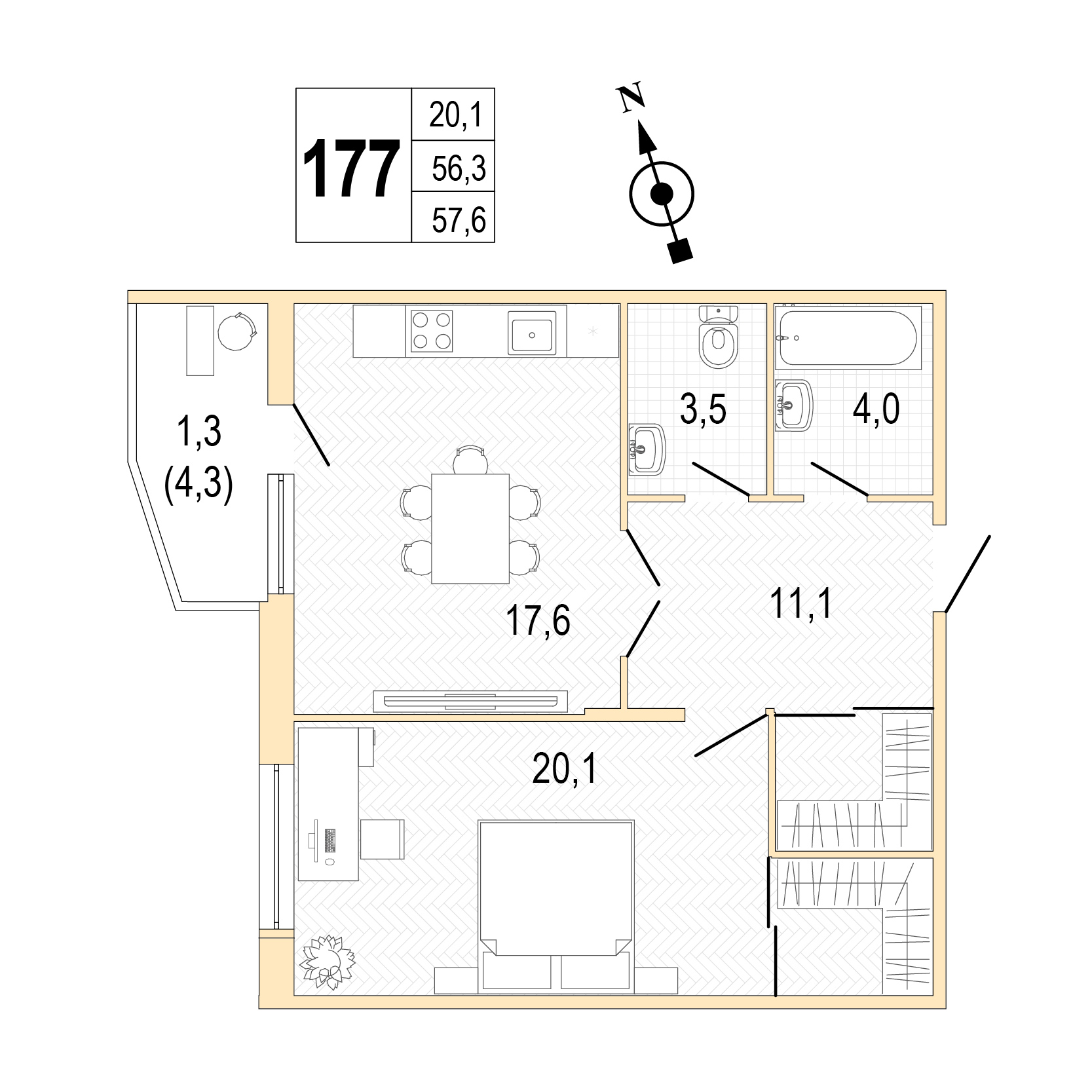 Однокомнатная квартира №177 фото